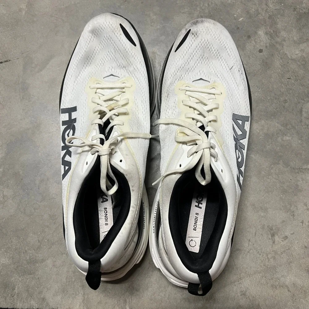 Hoka Bondi 8 Mens Size 15 White Black Running Shoes 1123202 WBLC Sneaker
